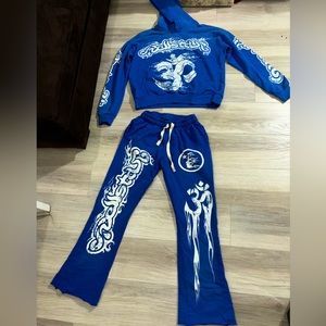 Blue Hellstar sweatsuit top and bottom size small